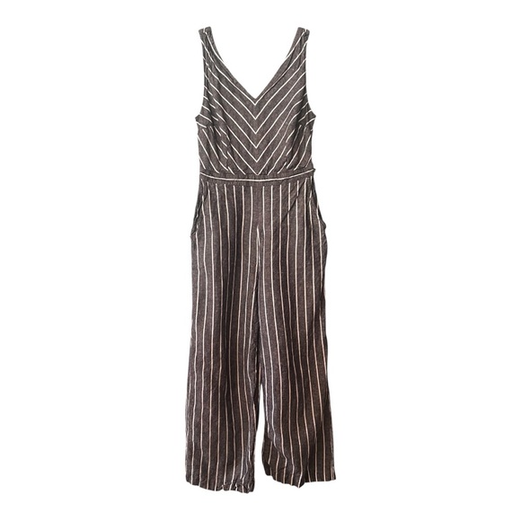 Loft Linen Blend Stripe Cropped Jumpsuit size 4 - Picture 1 of 7